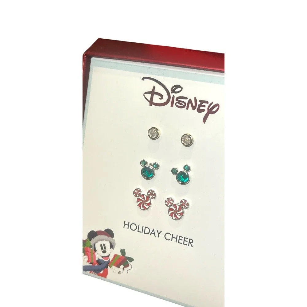 Disney Mickey Mouse Holiday Cheer Christmas Stud Earrings Set NWT 3 Pair